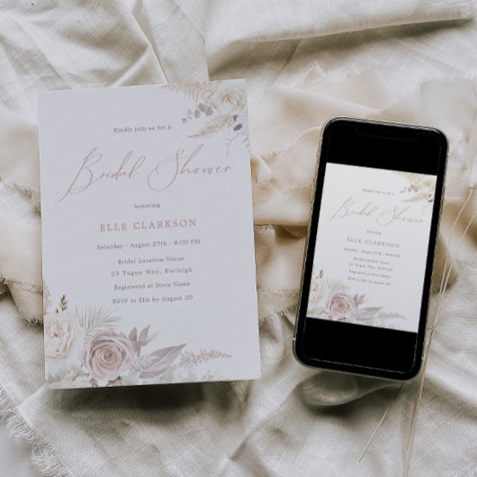 Invitation Dusty Rose & Ivory Elegant Fête des mariées