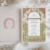 Invitation Dusty Rose Marguerite Daisy Mariage Art Nouveau