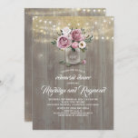 Invitation Dusty Rose Mason Jar Rustic Rehearer Dîner<br><div class="desc">Dusty rose fleurs mason jarre rustique mariage campagnard répétition invitation</div>