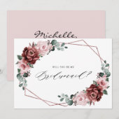 Invitation Dusty rose mauve Rose Floral Bridesmaid Propositio (Devant / Derrière)