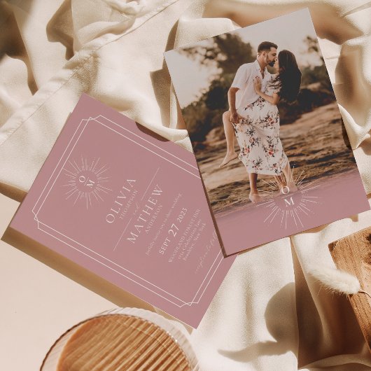 Invitation Dusty rose mi-siècle les années 70 Monogramme Mari