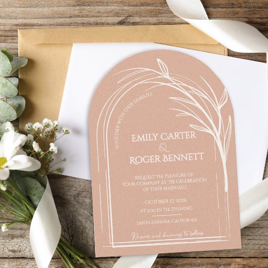 Invitation Dusty Rose Minimalist Arch Botanical Wedding