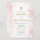 Invitation Dusty rose minimaliste Baptême espagnol (Devant / Derrière)