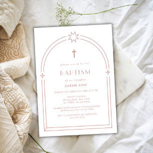 Invitation Dusty rose minimaliste Boho Arch Croix Baptême