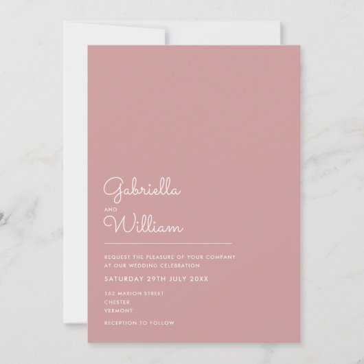 Invitation Dusty Rose minimaliste Mariage Mauve (Devant)
