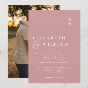 Invitation Dusty Rose Moderne Élégant Monogramme Mariage phot