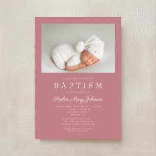 Invitation Dusty rose moderne fille photo Baptême