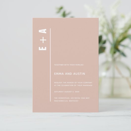 Invitation Dusty Rose moderne minimal gras initiales Mariage (Debout devant)