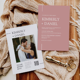 Invitation Dusty rose moderne minimaliste Mariage QR Code pho