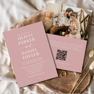 Invitation Dusty Rose Moderne QR Code Mariage photo