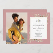 Invitation Dusty Rose Monogram Greenery Mariage photo (Devant / Derrière)