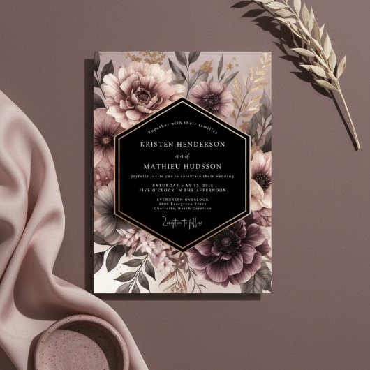 Invitation Dusty Rose Moody Floral Opulent Wedding