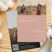 Invitation Dusty rose nom de script 3 photos qr code mariage