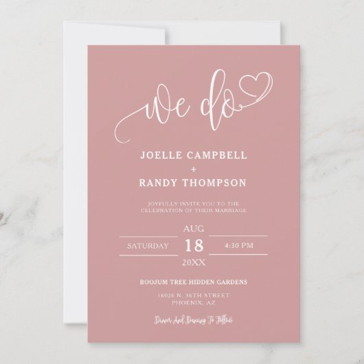 Invitation Dusty rose Nous faisons Boho Mariage QR Code Arch (Devant)