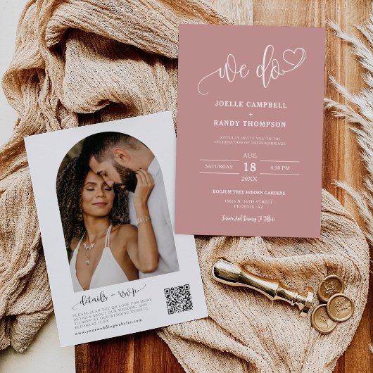 Invitation Dusty rose Nous faisons Boho Mariage QR Code Arch