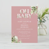 Invitation Dusty Rose Oh Baby Botanical Baby shower de verdur (Debout devant)