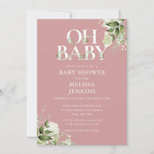 Invitation Dusty Rose Oh Baby Botanical Baby shower de verdur