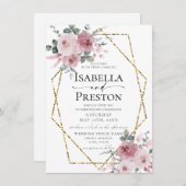 Invitation Dusty Rose or Aquarelle Blush Floral Mariage (Devant / Derrière)