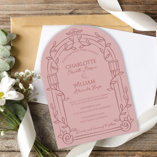 Invitation Dusty Rose Ornate Arch Botanical Wedding