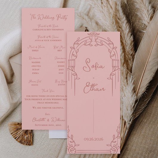 Invitation Dusty Rose Ornate Arch Botanical Wedding Program