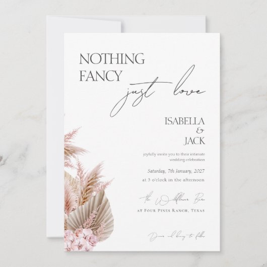 Invitation Dusty Rose Pampas Grass Mariage intime (Devant)