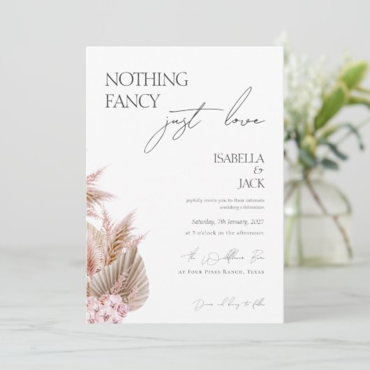 Invitation Dusty Rose Pampas Grass Mariage intime (Debout devant)