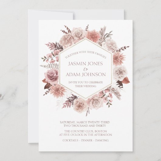 Invitation Dusty Rose Pampas Mariage Boho Grass  (Devant)