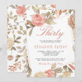 Invitation Dusty Rose Peach Cream Floral 30e fête d'anniversa (Devant / Derrière)