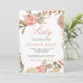 Invitation Dusty Rose Peach Cream Floral 60e fête d'anniversa (Debout devant)