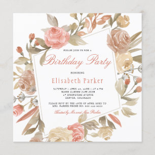Invitation Dusty Rose Peach Cream Floral Anniversaire Party