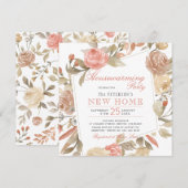 Invitation Dusty Rose Peach Cream Floral Houseécher Party (Devant / Derrière)