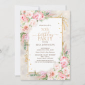 Invitation Dusty rose Peony Floral Gold Shimmer 50e anniversa (Devant)