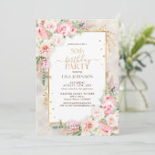 Invitation Dusty rose Peony Floral Gold Shimmer 50e anniversa (Debout devant)