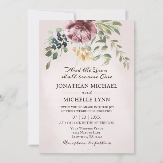 Invitation Dusty Rose Peony Floral Greenery Mariage chrétien (Devant)