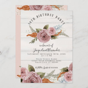 Invitation Dusty rose Peony Floral Rustique Bois fête d'anniv