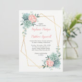 Invitation Dusty Rose Peony Mariage géométrique Succulent (Debout devant)