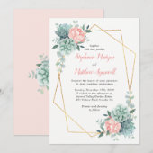 Invitation Dusty Rose Peony Mariage géométrique Succulent (Devant / Derrière)