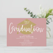 Invitation Dusty Rose Pink Et Gold Script Graduation Party (Debout devant)