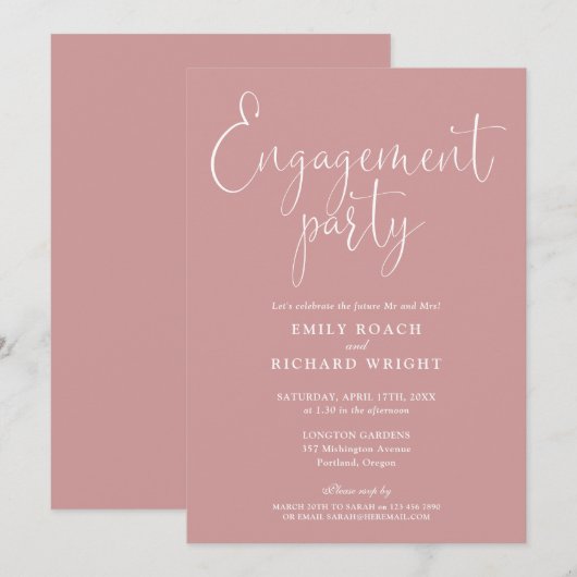 Invitation Dusty Rose Pink Script (Devant / Derrière)