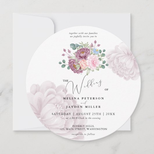 Invitation Dusty Rose Plum Peony Floral Mariage (Devant)