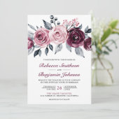Invitation Dusty rose Plum violet Floral QR Code Mariage (Debout devant)