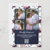 Invitation Dusty rose Plum violet Floral QR Code Marine Maria (Dos)