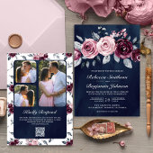 Invitation Dusty rose Plum violet Floral QR Code Marine Maria