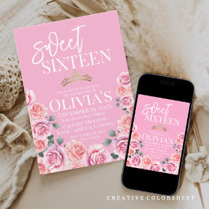 Invitation Dusty rose Princess tiara parties scintillant Swee