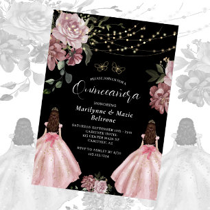 Invitation Dusty rose princesse Floral Twins Quinceañera