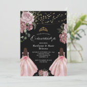 Invitation Dusty rose princesse Floral Twins Quinceañera (Debout devant)