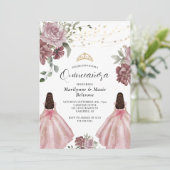 Invitation Dusty rose princesse Floral Twins Quinceañera (Debout devant)