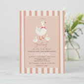 Invitation Dusty rose rayé mignon petit Baby shower Gosling (Debout devant)