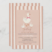 Invitation Dusty rose rayé mignon petit Baby shower Gosling (Devant / Derrière)