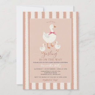 Invitation Dusty rose rayé mignon petit Baby shower Gosling
